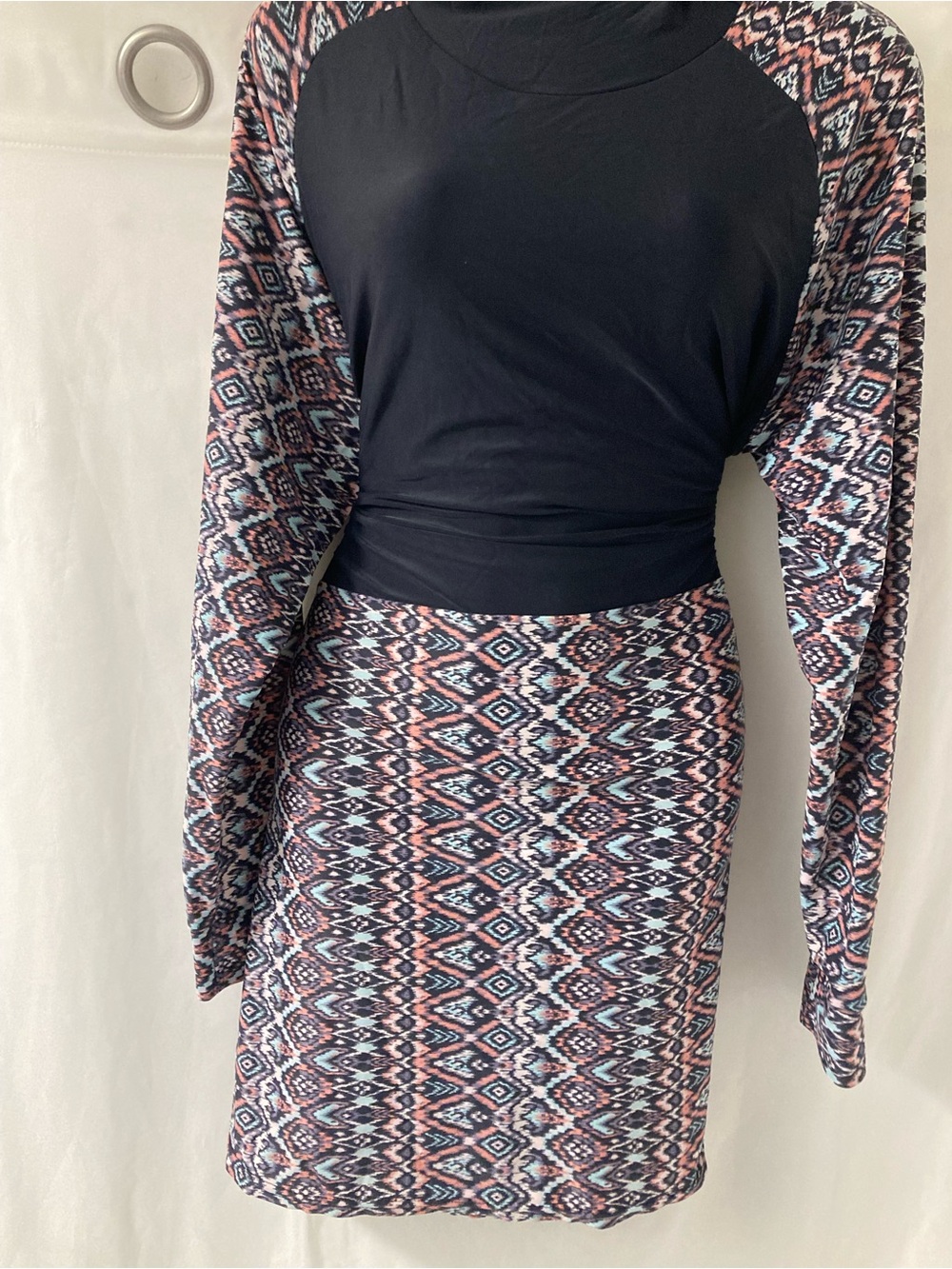 Unbranded Black Tribal Print Long Sleeve Mini Dress M